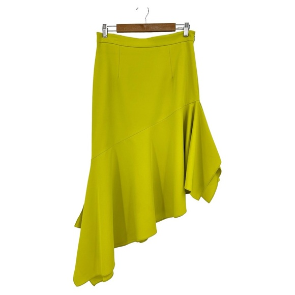 Milly Dresses & Skirts - Milly Charlotte Italian Cady Asymmetrical Florescent Chartreuse Skirt Size 10